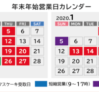 2019年12月と2020年1月の営業日について