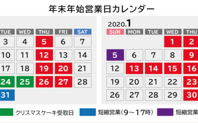 2019年12月と2020年1月の営業日について